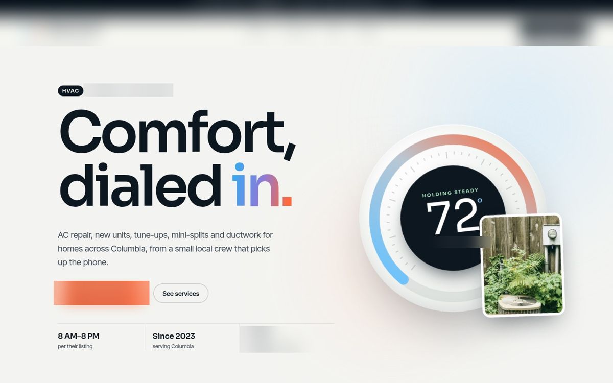 Website build for a Columbia heating and air company
